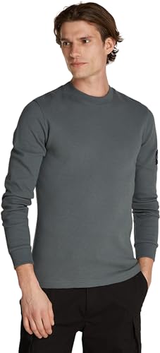 Calvin Klein Jeans Herren Langarmshirt Badge Waffle Basic, Grau (Endless Grey), im Sale